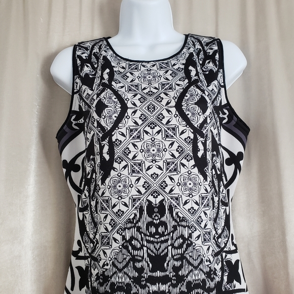 NWOT Hale Bob black & white floral geometric print illusion dress Womens… - Picture 5 of 7